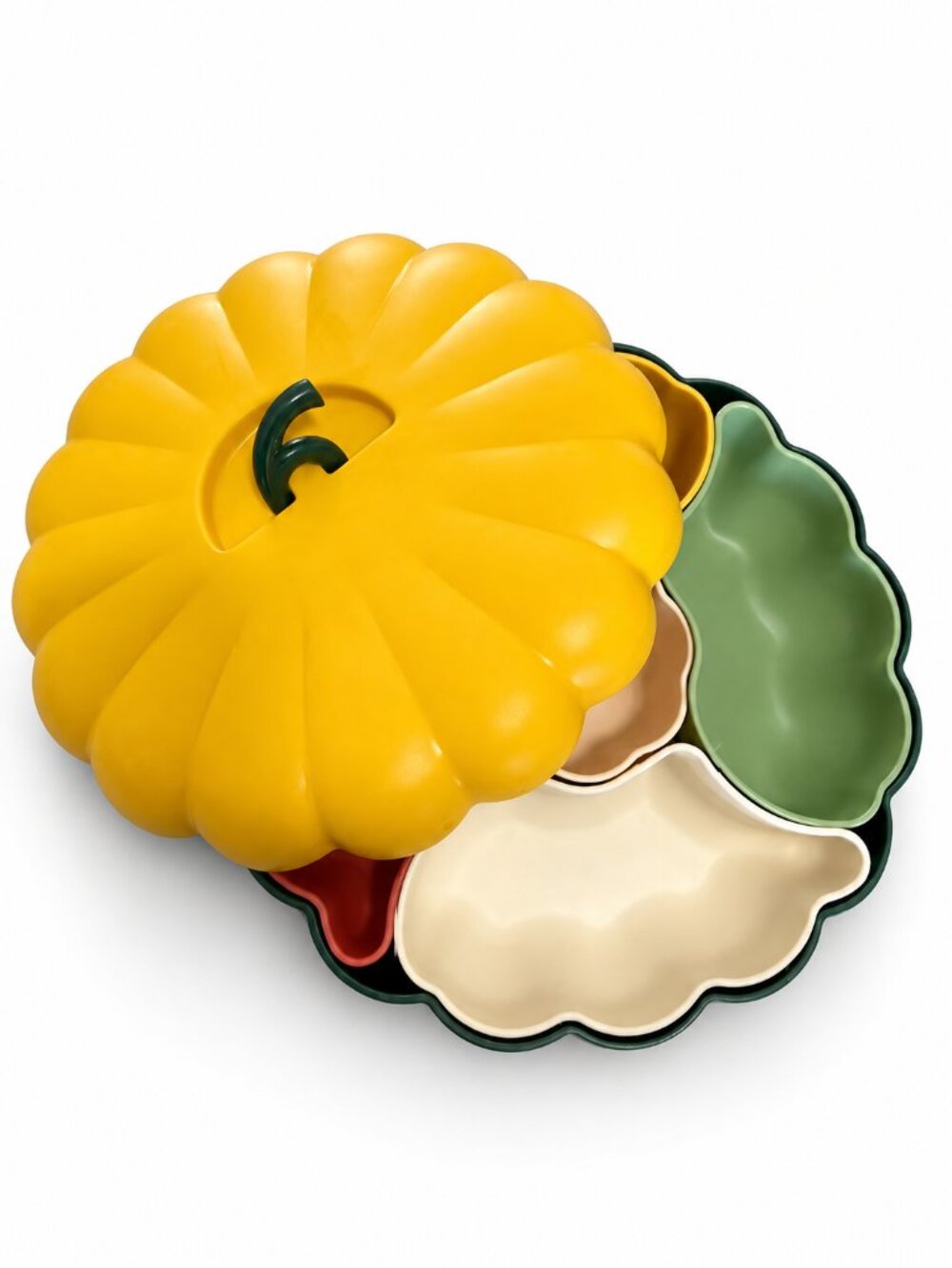 Pumpkin Shaped 5 Compartment Snack Serving Tray with Lid 11"